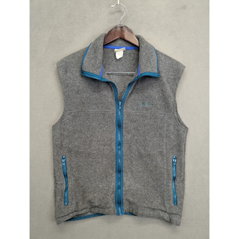 VTG LL Bean Fleece Hi-Pile Deep Zip Pocket Vest Mens Size Medium Full Zip Gray - Picture 1 of 6